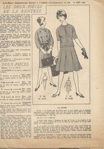 Patron De Couture Tailleur Jupe + Veste - Taille 44 - Ancien Modèle Femmes D'Aujourd'hui N°1085 - Neuf