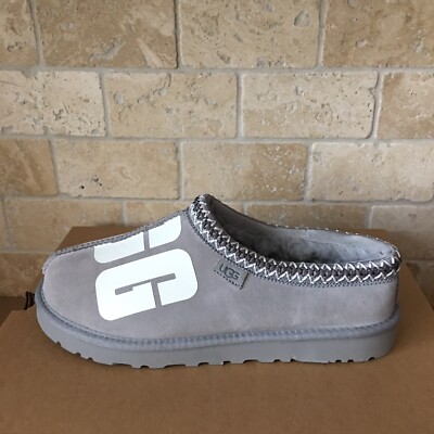UGG TASMAN BRAID CHOPD COBBLE GREY SUEDE SHEEPSKIN SLIPPERS  display picture 2