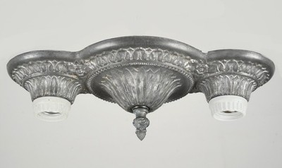 Antique Art Deco Two Exposed Bulb Flush Mount Fixture