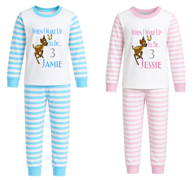 Personalisierter Geburtstagsabend Disney Bambi Schlafanzug Pyjama für Jungen & Mädchen 1-10