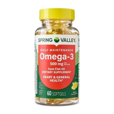 Omega-3 Fish Oil Softgels 500 mg Lemon Flavor Heart Health Supplement 60 Count
