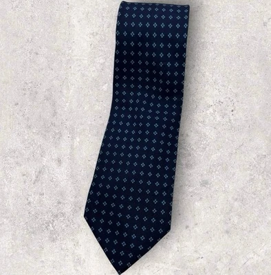 E. MARINELLA Seidenkrawatte ITALY XL marineblau geometrisch W: 3,8 Zoll gebraucht, in einwandfreiem Zustand - Bild 1 von 4
