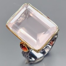 Handmade 24 ct Natural Rose Quartz Ring 925 Sterling Silver Size 9 /R436294