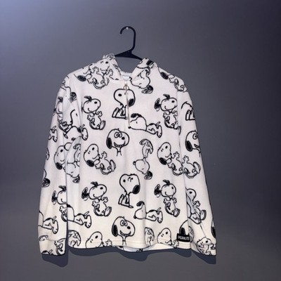 Peanuts Snoopy Fleece Hoodie Kids Size M 7/9 White Pullover Half Zip