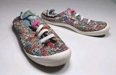 BOBS Skechers Colorful Dog Print Memory Foam Slip On 10 Elastic Laces Sneakers 