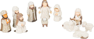 Cable Knit Textured Holy Family, 3 Kings and Angel Resin Christmas Nativity Figu