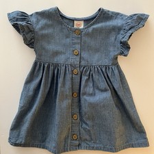 Girls Denim Dress 12M Flutter Sleeve Button Front
