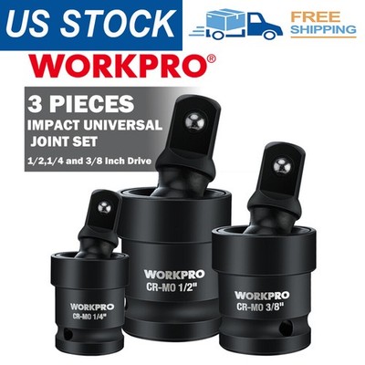 WORKPRO Impact Universal Joint Se 3 Piece-1/2''3/8''1/4'''' Drive Swivel Socket Set