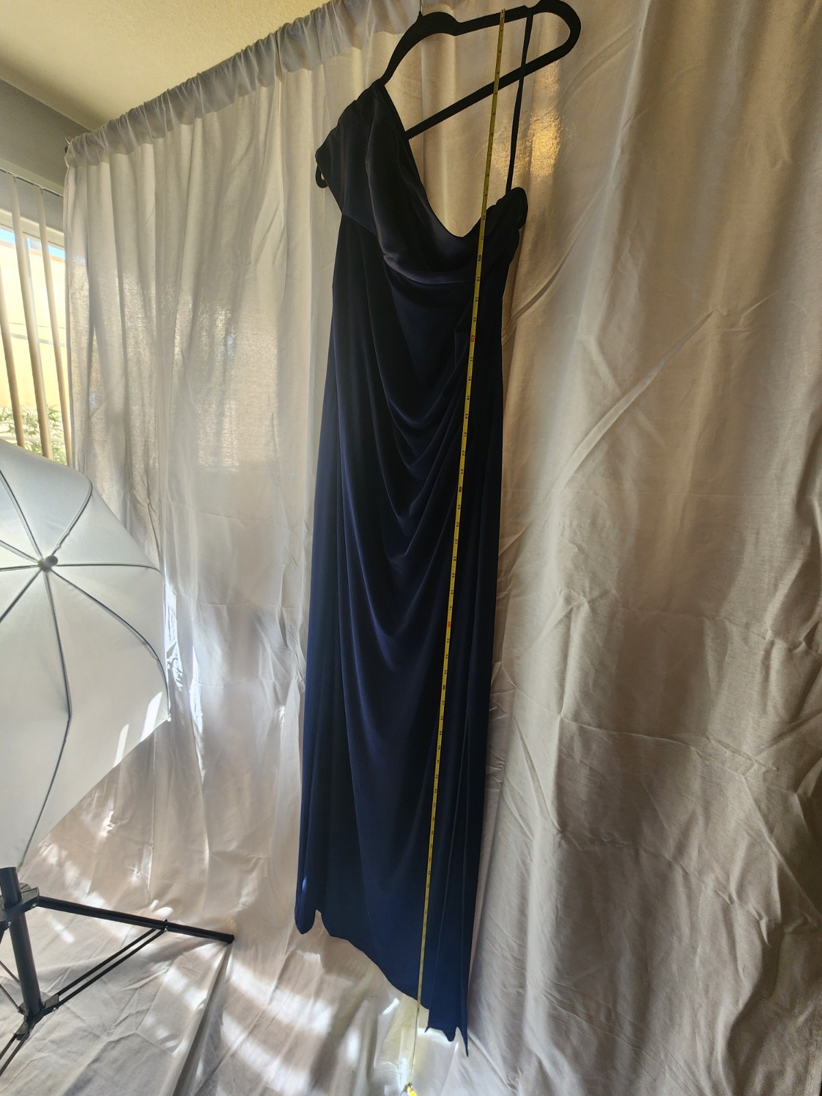 Lauren Ralph Lauren Navy One Shoulder Draped Stretch Maxi Gown Jersey Size 18 image 9
