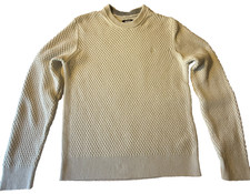 DKNY Men Crewneck Sweater Off White Cream Honeycomb Knit Textured Pullover