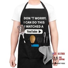 Funny Cooking Chef Apron with Pockets BBQ Kitchen Work Aprons Birthday Dad