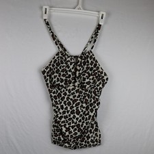 Kona Sol Swimsuit Womens Small Leopard Print Split Neck One Piece Animal Ruched