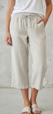 Talbots 100 Linen Thick Wide Leg Drawstring Pants 14 Beige Natural Neutral