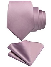 3.15" 8cm Mens Tie Set Solid Pure Color Necktie and Pocket Square Dusty Rose
