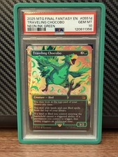 final fantasy mtg neon chocobo FOIL] Traveling (Borderless) (Neon Ink Green) The Gathering (MTG) card images and symbols Wizards of the Coast Traveling Chocobo [Borderless Green Foil]