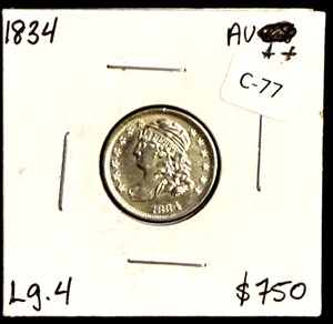 1834 Capped Bust Dime, Large 4, AU++