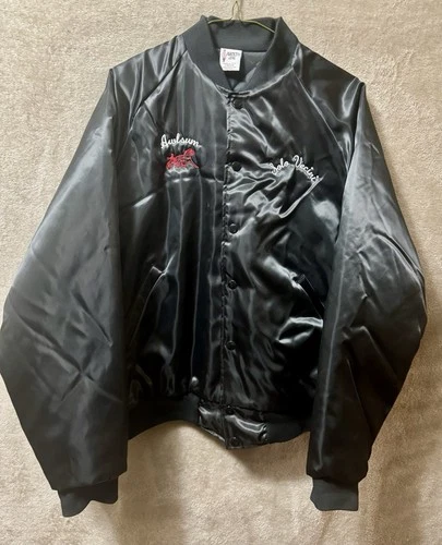 Vintage Aristo Jac Black Satin Nylon Bomber Jacket L USA Harness Racing - product listing photo