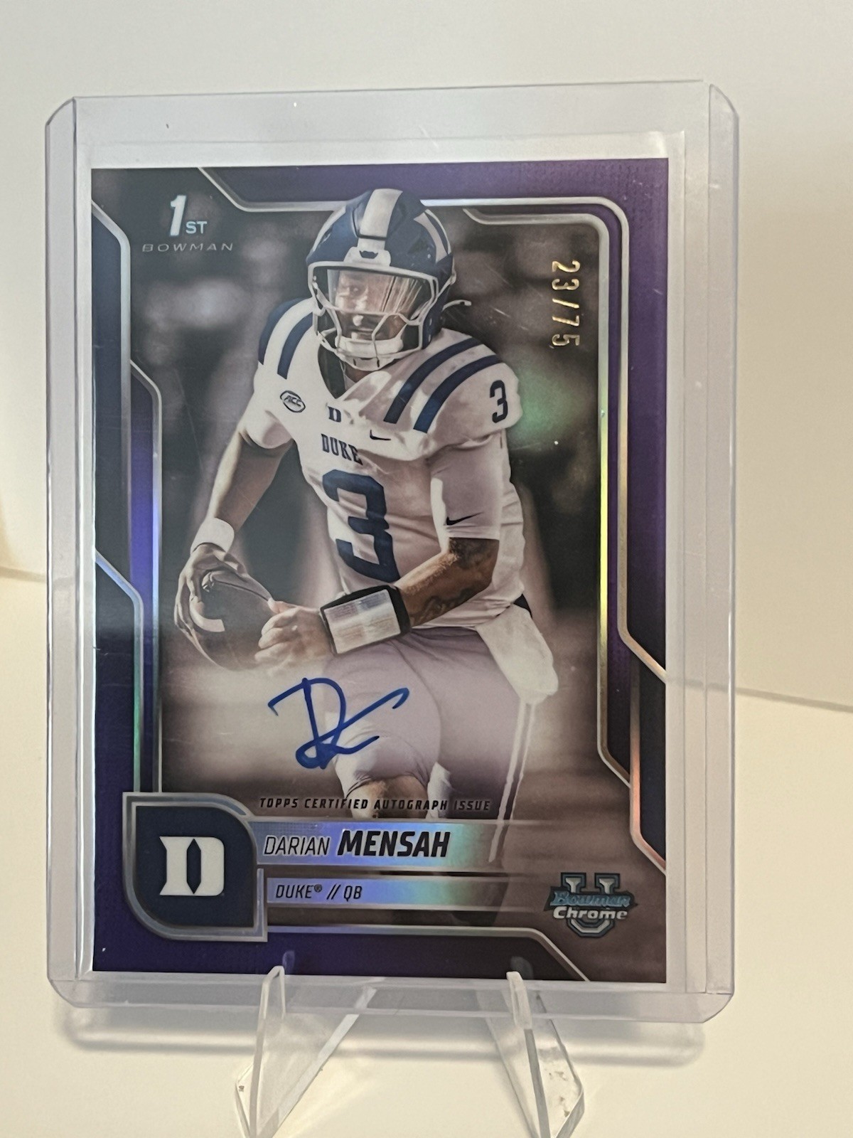 2025 Bowman Chrome U 1st Bowman Darian Mensah Purple On Card Auto / 75 Duke