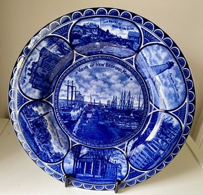 Antique Rowland & Marsellus New Bedford MA Blue Transferware Souvenir Plate 10''