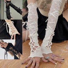   F2-MAX111  Women Strapping Lace Fingerless Arm Sleeves - DIY Lace-Up Sunscreen G