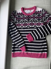 Vineyard Vines, Girls Nordic Fair Isle Sweater Black/White/Pink Size 7 8