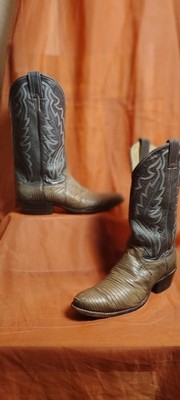 Justin Vintage  Style# 8327 Leather Lizard Skin Gray Western Cowboy Boots 10 D