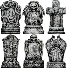 15.7  Halloween Decorations Outdoor Graveyard Tombstones, 6 Pcs Skeleton RIP Pla