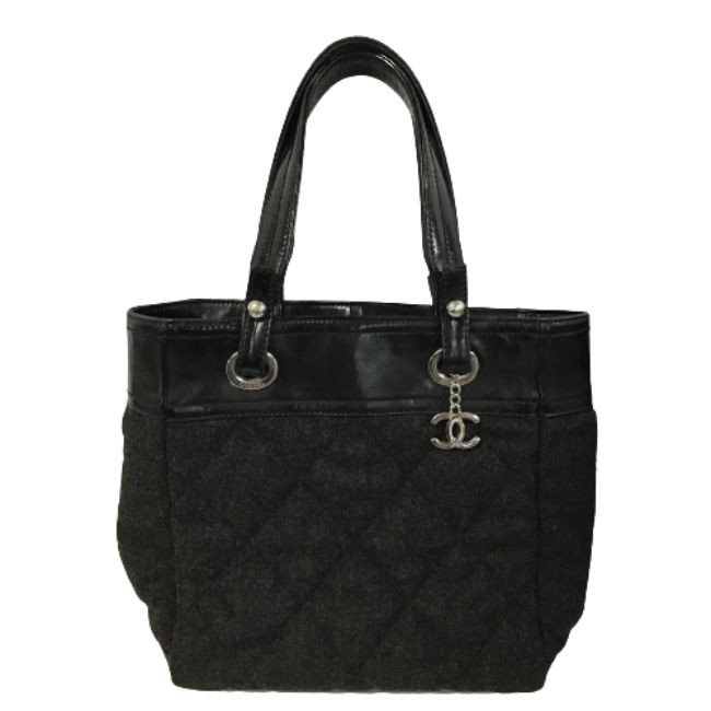 Chanel Biarritz Black Quilted Wool Tote Bag Preowned Women