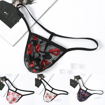 Herren Transparent Mesh Bedruckt G String Tangas Unterwäsche T Rücken Stil Atm