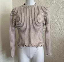 Zara Kids Girls Neutral Beige Ribbed Raw Hems Sweater 11-12