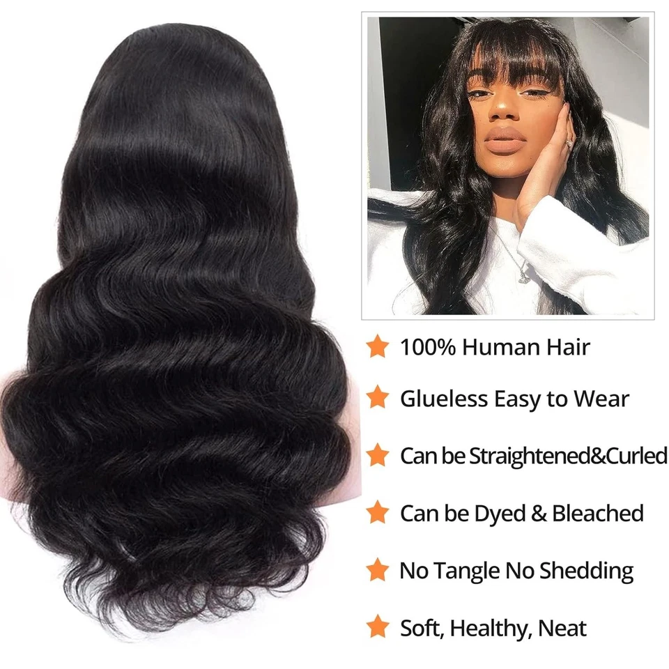 Body Wave Wigs with Bangs Human Hair Wigs for Black Women None Lace Front Wigs - Image 2 of 4