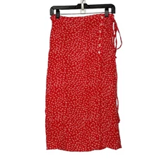 Rouje Paris Red Floral Glorie Wrap Button Midi Skirt - 38 / 6