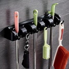 Wall Mounted Mop Broom Holder 5 Slots Heavy Duty Kitchen Cleaning Tool Organizer