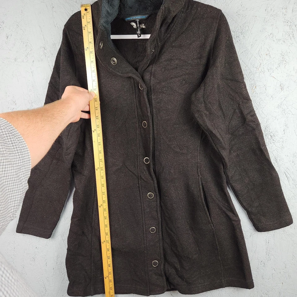 Abrigo Kuhl para mujer grande gris forrado de lana con capucha frontal a presión chaqueta de espirita bolsillo Foto 3 de 4