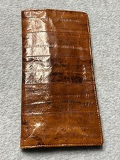 Genuine Eel Skin brown Leather Trifold Wallet Credit Card Wallet Men's