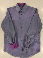 Robert Graham Shirt Purple Turquoise Flip Cuff Long Sleeve Mens 39 15.5 Medium