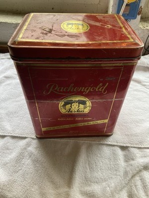 Große originale ASKA Rachengold Blechdose   Hustenbonbons   Verkaufsdose Vintage