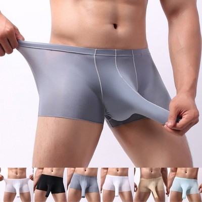 Mens Sexy Ice Silk Underwear Boxer Shorts Briefs Elephant Nose Solid Underpants