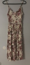 Lulus XS Ivory Floral Midi Dress Sleeveless Button Front Ruffle Accents