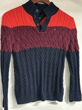 Tommy Hilfiger Boys Colorblock Cable-Knit Mock Neck Button Pullover Sweater L