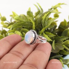 Oval October Birth Milky Opal Gemstone Solitaire Ring Jewelry Sterling Silver