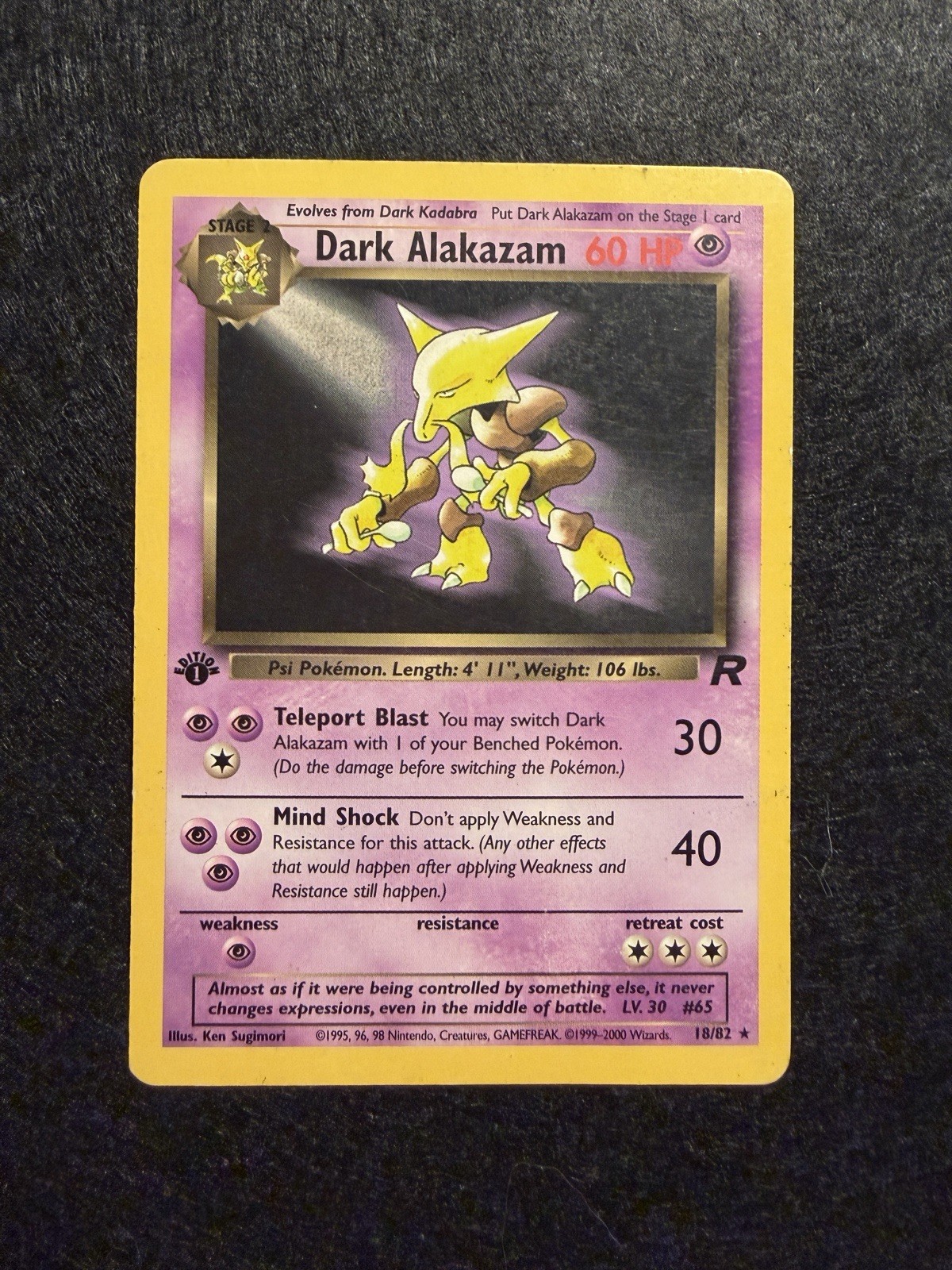 Dark Alakazam 1st Edition No. 18 Non Holo Pokémon Team Rocket LP-MP