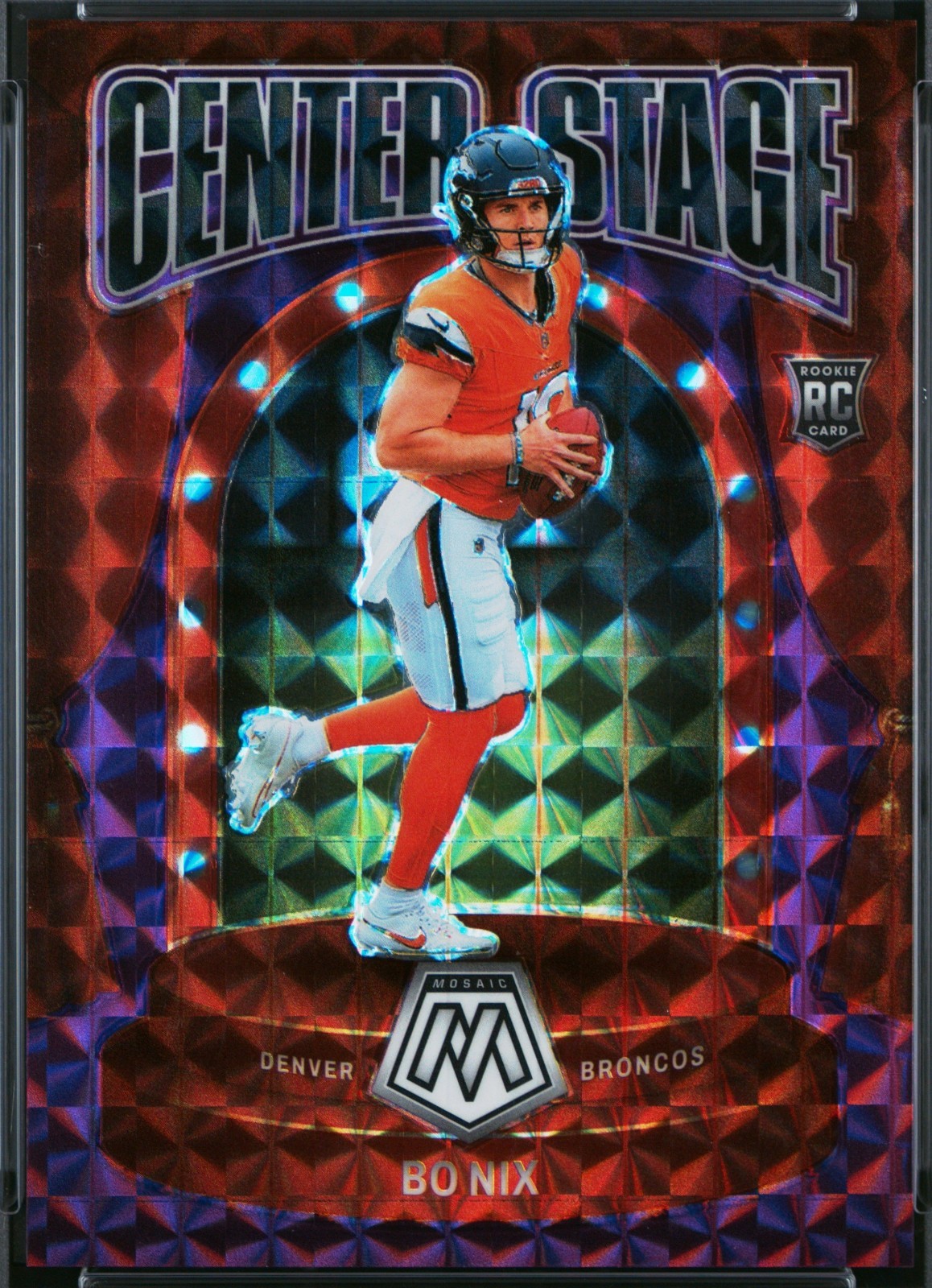 2024 Panini Mosaic - Center Stage Bo Nix #12 Purple Mosaic Prizm 38/49 (RC)
