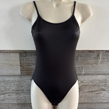 Vintage Victoria s Secret Black Snap Closure Bodysuit Small 90s Minimalist B1