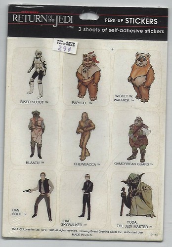 Star Wars ROTJ Perk-up Komplettsatz 6 (sechs) Stickerbögen (1983) Zeichenbrett - Bild 6 von 6