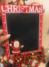 MCM Vtg XMAS Santa BLACKBOARD Chalk Board  Wall Hanging DECOR Sign Plaque Red
