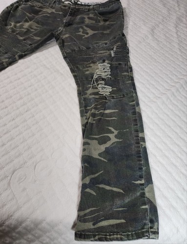 Raw X Green Camo Skinny Distressed Mens Straight Leg Denim Jeans SZ 38x32 - Picture 5 of 12