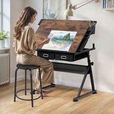 Drafting Table Artist Drawing Table with Outlet Sturdy Writing Table with Stool