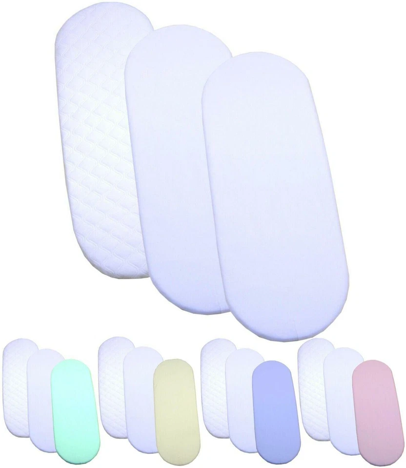 BabyPrem 74 x 28 Moses Basket Mattress & 2 Fitted Sheets Baby Bedding Set