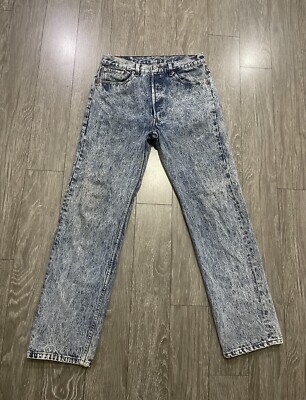 Vintage Levis 501 Mens 34x32 Acid Wash Button Fly Blue Denim